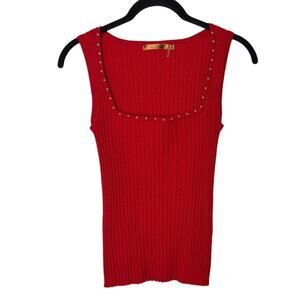 Belldini Ribbed Tank Top Women's size Small Studded Square neck